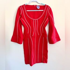 Rare Red Flare Sleeve Herve Leger Dress